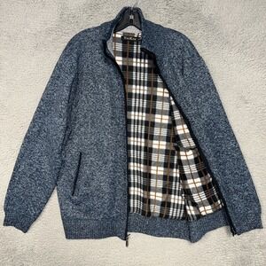 YeoKou Sweater Men's XL Gray Cashmere Wool Blend Flannel Lined Full Zip Cardigan